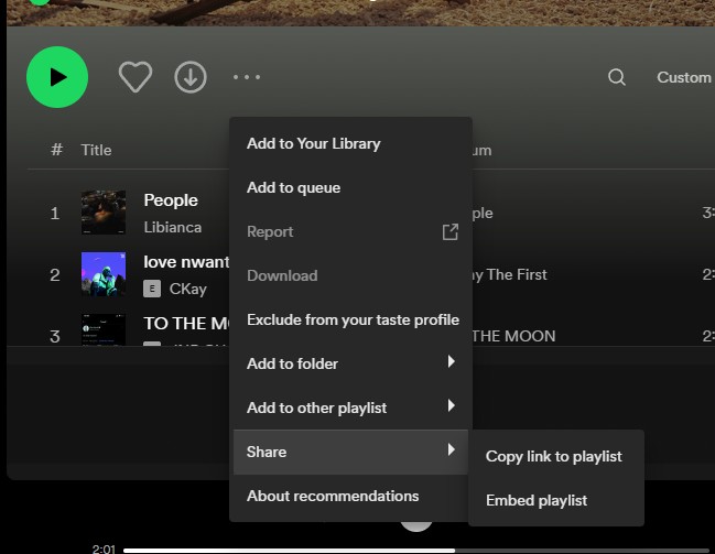 Getting Spotify playlist link